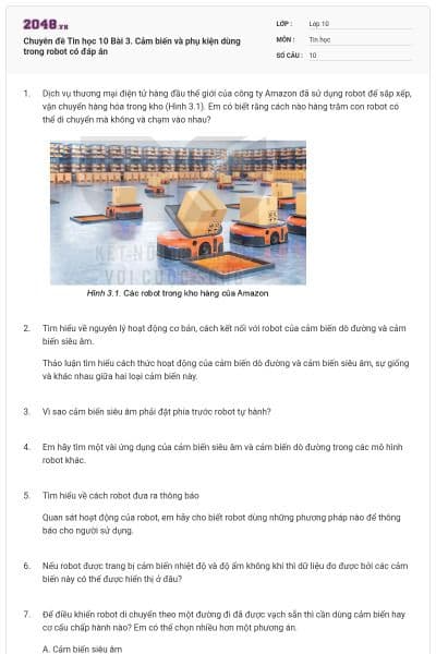 Chuyên đề Tin học 10 Bài 3. Cảm biến và phụ kiện dùng trong robot có đáp án