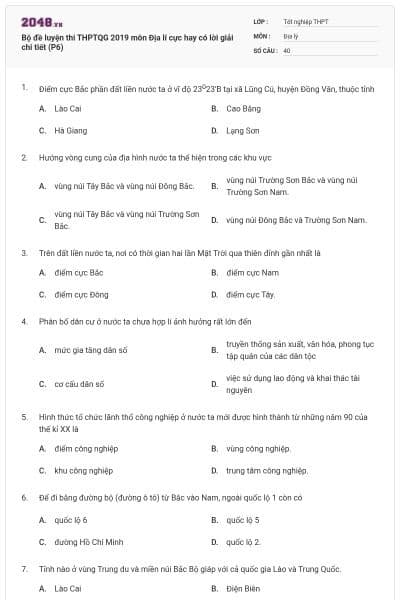 Bộ đề luyện thi THPTQG 2019 môn Địa lí cực hay có lời giải chi tiết (P6)