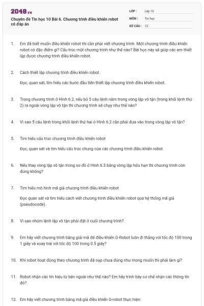 Chuyên đề Tin học 10 Bài 6. Chương trình điều khiển robot có đáp án