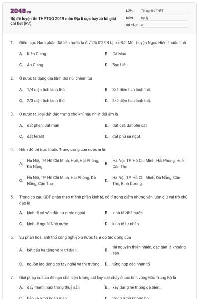 Bộ đề luyện thi THPTQG 2019 môn Địa lí cực hay có lời giải chi tiết (P7)