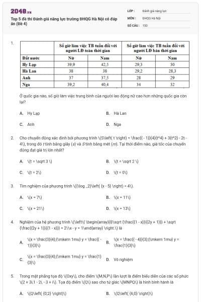 Top 5 đề thi Đánh giá năng lực trường ĐHQG Hà Nội có đáp án (Đề 4)