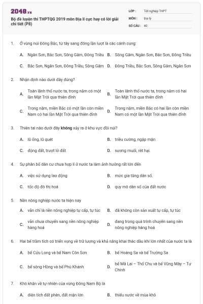Bộ đề luyện thi THPTQG 2019 môn Địa lí cực hay có lời giải chi tiết (P8)