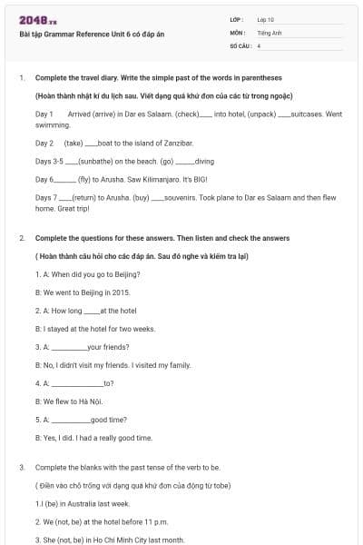 Bài tập Grammar Reference Unit 6 có đáp án