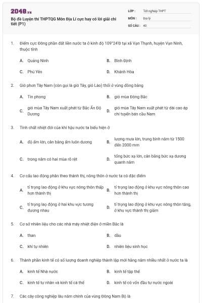Bộ đề Luyện thi THPTQG Môn Địa Lí cực hay có lời giải chi tiết (P1)