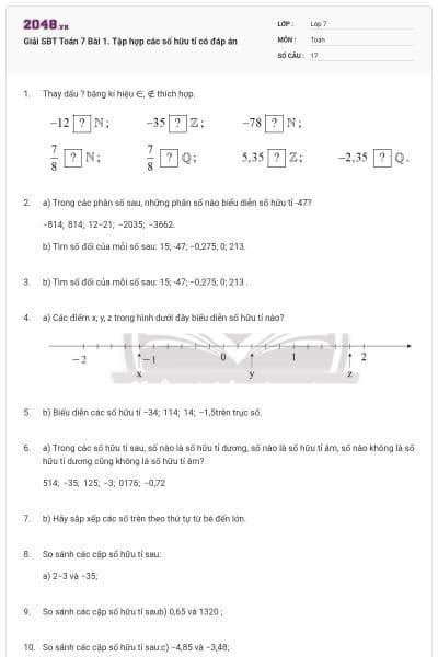 Giải SBT Toán 7 Bài 1. Tập hợp các số hữu tỉ có đáp án