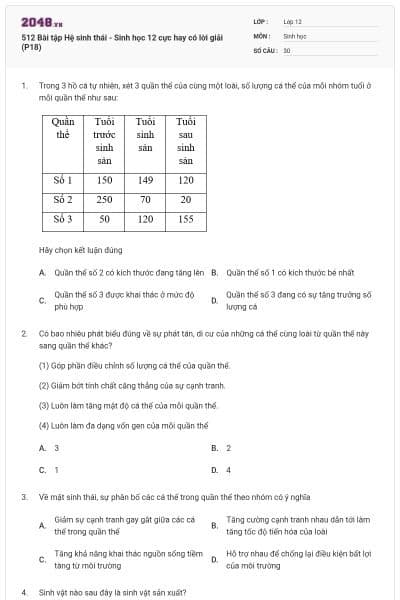 512 Bài tập Hệ sinh thái - Sinh học 12 cực hay có lời giải (P18)