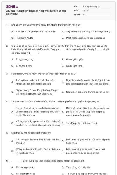 300 câu Trắc nghiệm tổng hợp Nhập môn kế toán có đáp án (Phần 3)