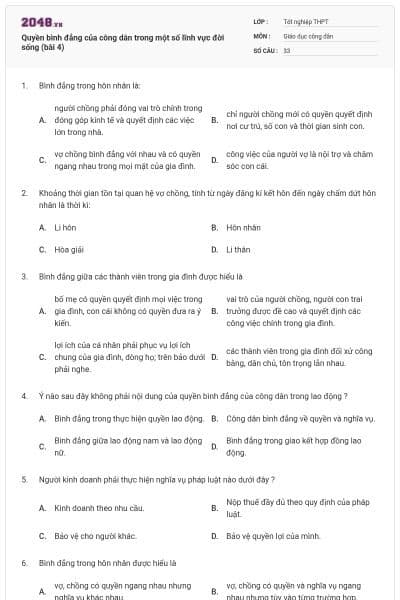 Quyền bình đẳng của công dân trong một số lĩnh vực đời sống (bài 4)