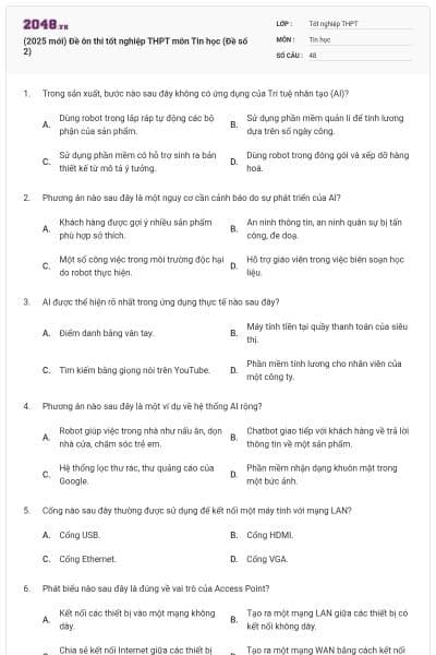 (2025 mới) Đề ôn thi tốt nghiệp THPT môn Tin học (Đề số 2)