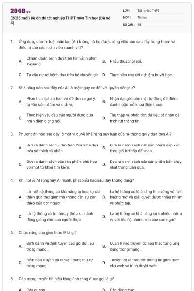 (2025 mới) Đề ôn thi tốt nghiệp THPT môn Tin học (Đề số 4)