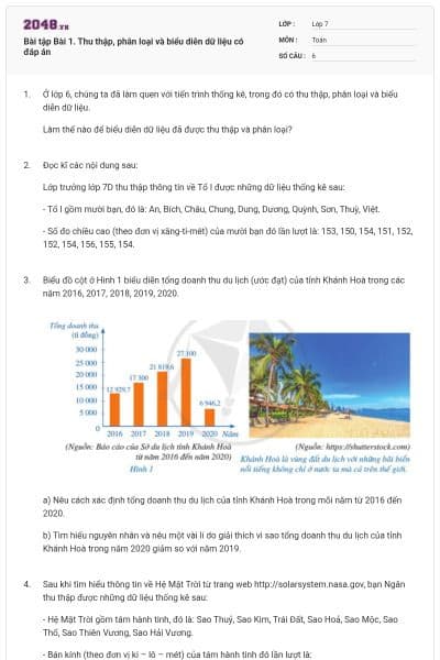 Bài tập Bài 1. Thu thập, phân loại và biểu diễn dữ liệu có đáp án