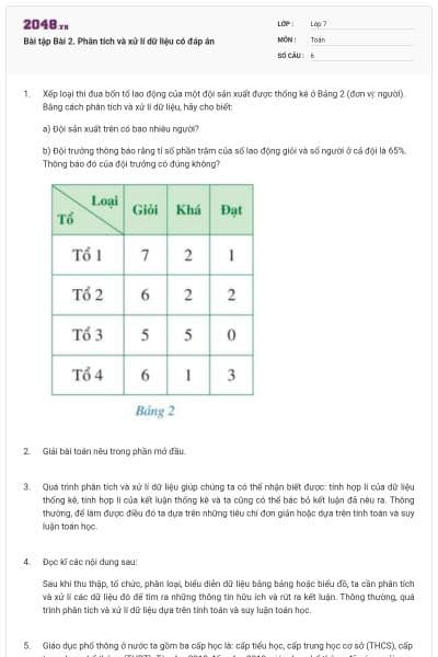 Bài tập Bài 2. Phân tích và xử lí dữ liệu có đáp án