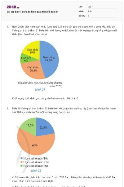 Bài tập Bài 4. Biểu đồ hình quạt tròn có đáp án