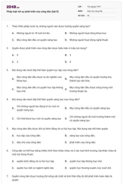 Pháp luật với sự phát triển của công dân (bài 8)
