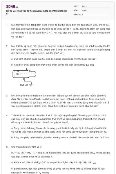 Đề thi Vật lý ôn vào 10 hệ chuyên có đáp án (Mới nhất) (Đề 5)