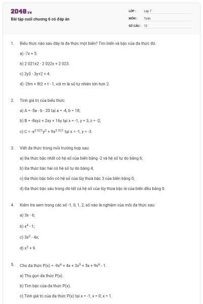 Bài tập cuối chương 6 có đáp án