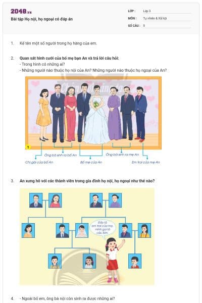 Bài tập Họ nội, họ ngoại có đáp án