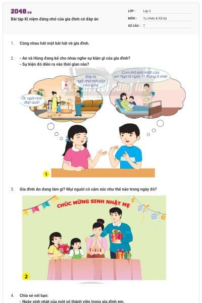 Bài tập Kỉ niệm đáng nhớ của gia đình có đáp án