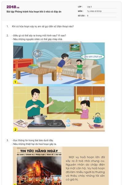 Bài tập Phòng tránh hỏa hoạn khi ở nhà có đáp án