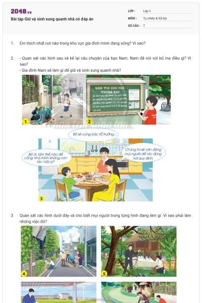 Bài tập Giữ vệ sinh xung quanh nhà có đáp án