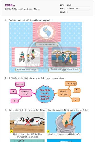 Bài tập Ôn tập chủ đề gia đình có đáp án