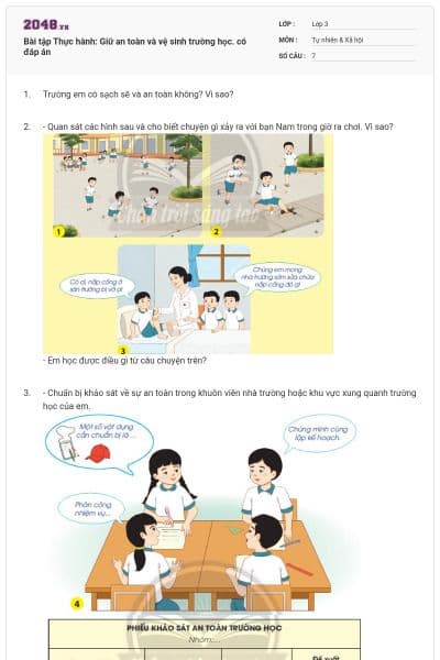 Bài tập Thực hành: Giữ an toàn và vệ sinh trường học. có đáp án