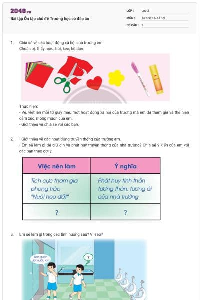 Bài tập Ôn tập chủ đề Trường học có đáp án