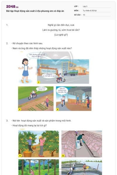 Bài tập Hoạt động sản xuất ở địa phương em có đáp án