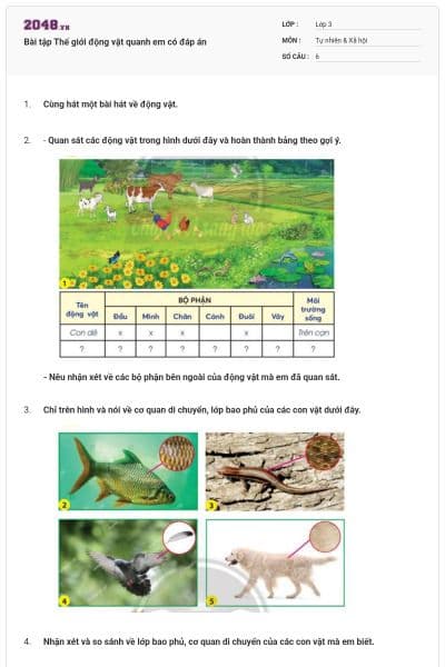 Bài tập Thế giới động vật quanh em có đáp án