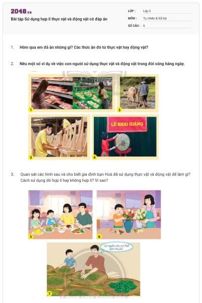 Bài tập Sử dụng hợp lí thực vật và động vật có đáp án