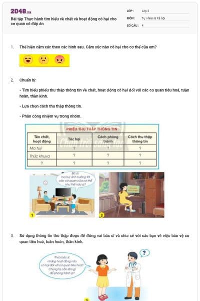 Bài tập Thực hành tìm hiểu về chất và hoạt động có hại cho cơ quan có đáp án