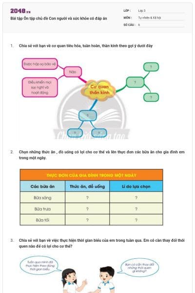Bài tập Ôn tập chủ đề Con người và sức khỏe có đáp án