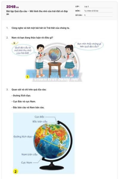 Bài tập Quả địa cầu – Mô hình thu nhỏ của trái đất có đáp án