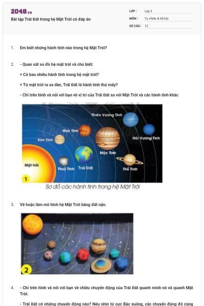 Bài tập Trái Đất trong hệ Mặt Trời có đáp án