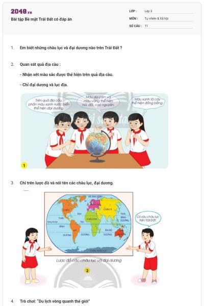 Bài tập Bề mặt Trái Đất có đáp án