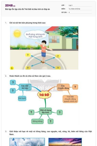 Bài tập Ôn tập chủ đề Trái Đất và bầu trời có đáp án