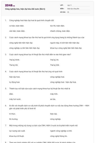 Công nghiệp hóa, hiện đại hóa đất nước (Bài 6)
