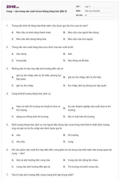 Cung – cầu trong sản xuất và lưu thông hàng hóa (Bài 5)