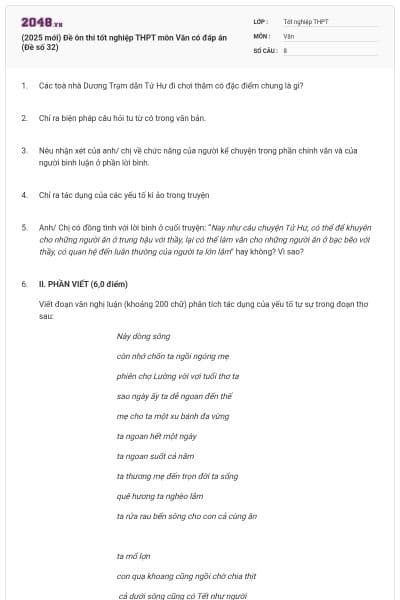(2025 mới) Đề ôn thi tốt nghiệp THPT môn Văn có đáp án (Đề số 32)