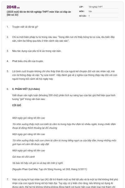 (2025 mới) Đề ôn thi tốt nghiệp THPT môn Văn có đáp án (Đề số 33)