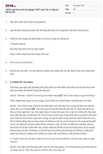 (2025 mới) Đề ôn thi tốt nghiệp THPT môn Văn có đáp án (Đề số 39)
