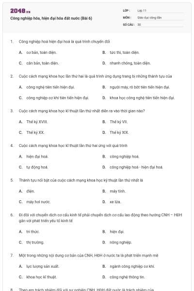 Công nghiệp hóa, hiện đại hóa đất nước (Bài 6)