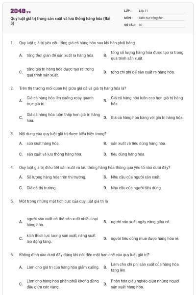 Quy luật giá trị trong sản xuất và lưu thông hàng hóa (Bài 3)