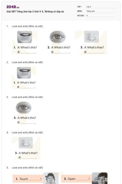 Giải SBT Tiếng Anh lớp 3 Unit 4: E. Writing có đáp án