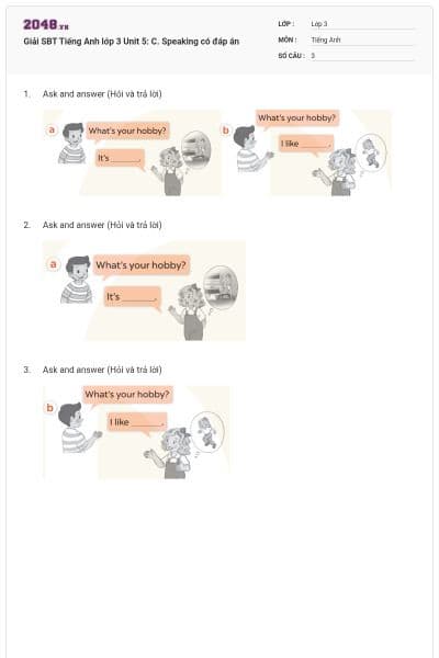 Giải SBT Tiếng Anh lớp 3 Unit 5: C. Speaking có đáp án