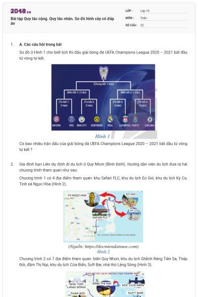 Bài tập Quy tắc cộng. Quy tắc nhân. Sơ đồ hình cây có đáp án