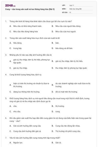 Cung – cầu trong sản xuất và lưu thông hàng hóa (Bài 5)