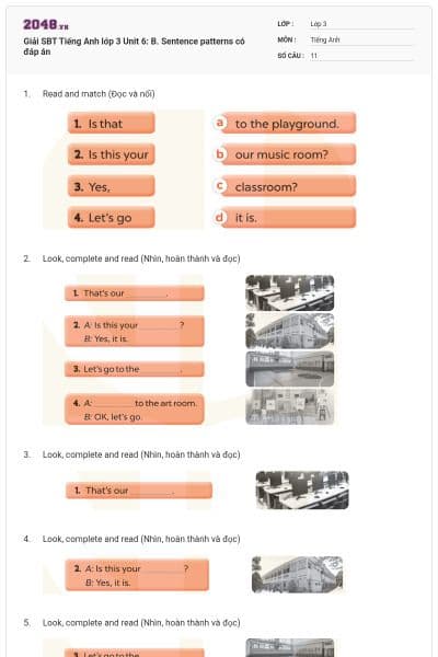 Giải SBT Tiếng Anh lớp 3 Unit 6: B. Sentence patterns có đáp án