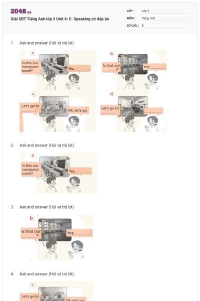 Giải SBT Tiếng Anh lớp 3 Unit 6: C. Speaking có đáp án