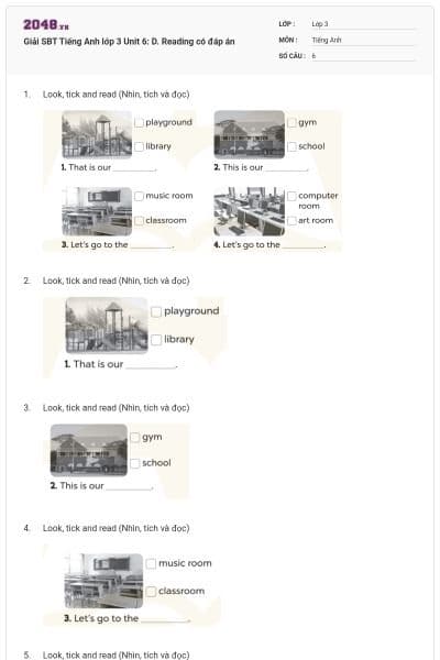 Giải SBT Tiếng Anh lớp 3 Unit 6: D. Reading có đáp án